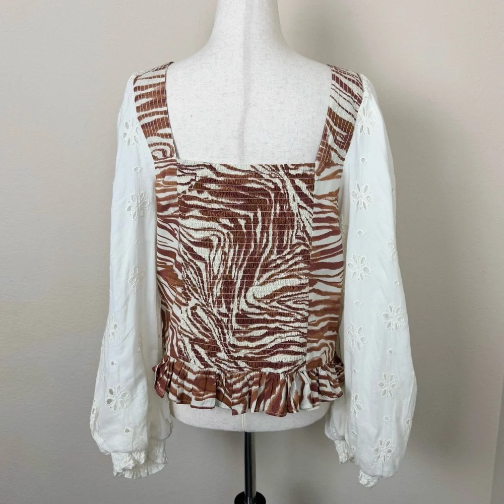 Anthropologie‎ Love The Label Smocked Puff-Sleeve Blouse